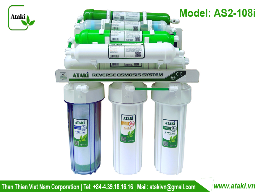 MÃ¡y lá»c nÆ°á»›c ATAKI 8 cáº¥p lá»c cÃ³ Ä‘á»“ng há»“ Ã¡p lá»±c